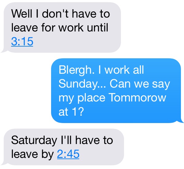 Zelda and I trying to make weekend plans.