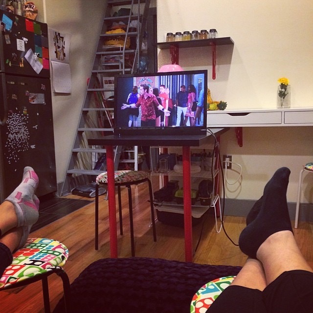 An early iteration of our living room, complete with the breakfast bar that now sits atop my desk.